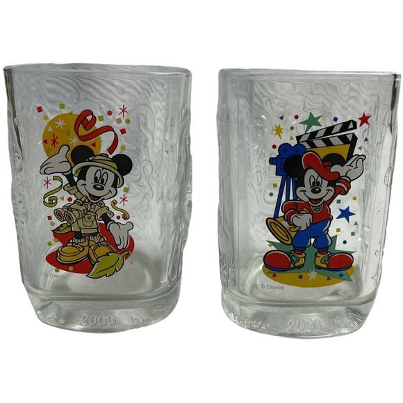 2000 Celebration Walt Disney McDonalds Mickey Mouse Drinking Glasses Set of 2 - Picture 1 of 9